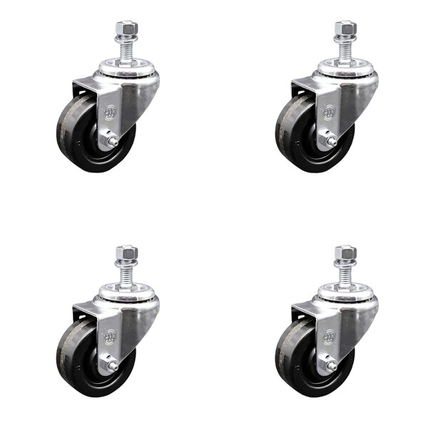 3.5 Inch SS Phenolic Wheel Swivel 1/2 Inch Threaded Stem Caster Set